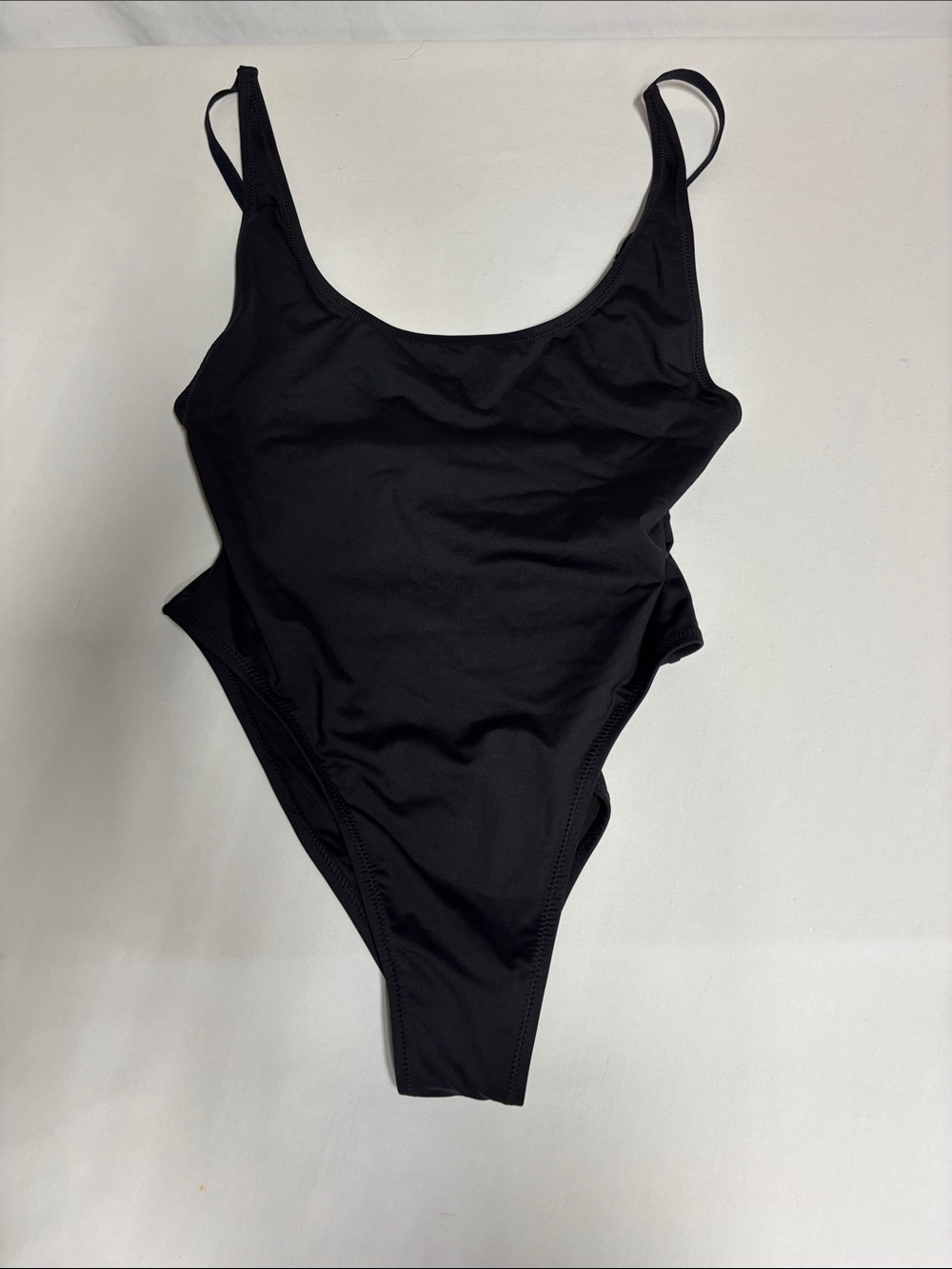 SKIMS Black One Piece Swimsuit Medium NWT High Cut Scoop Neck Adjustable Straps